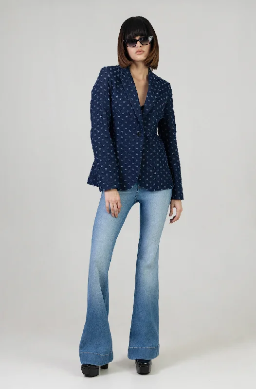 Trendy blazers with bold patterns make statements easily -DENIM BLUE BLAZER