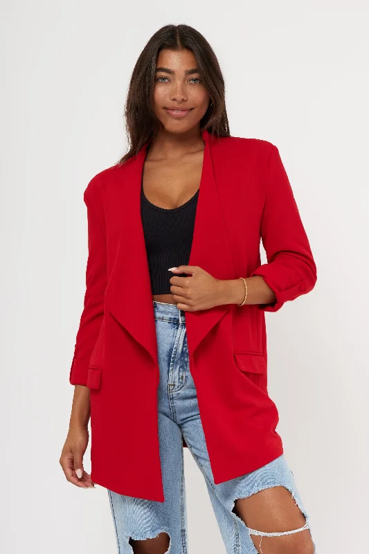 Blazers with side ties feel unique -Cascade Front Knit Crepe Blazer