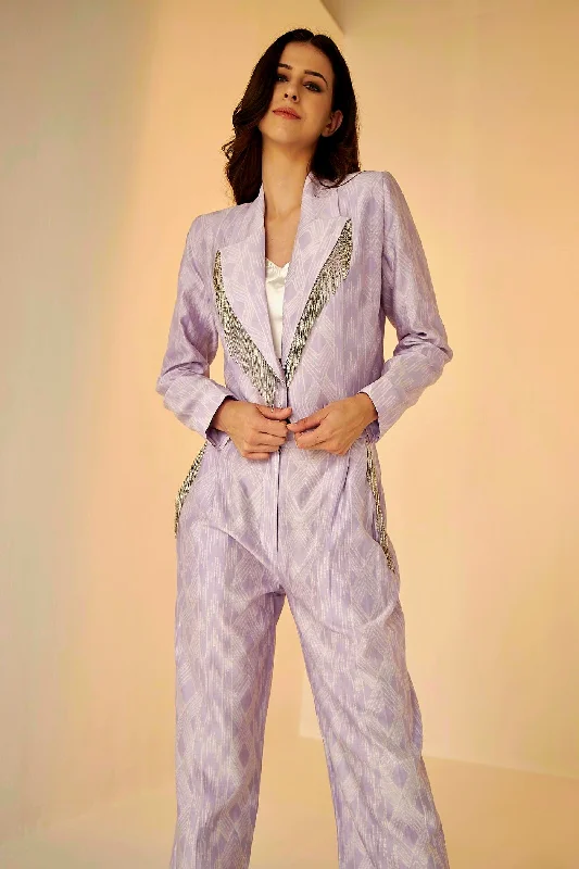 Lilac Shibori Short Jacket And Pant Set