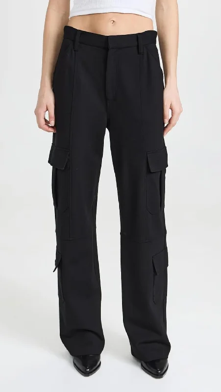 Tight trousers for women with belt loops and classic design for versatile look -rag & bone Womens Irina Full Length Jersey Cargo Pants Black