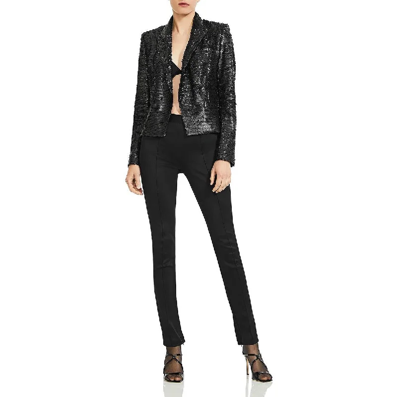 Blazers featuring pinstripes suit professional settings -L'Agence Womens Brooke Sequined Open Front Double-Breasted Blazer