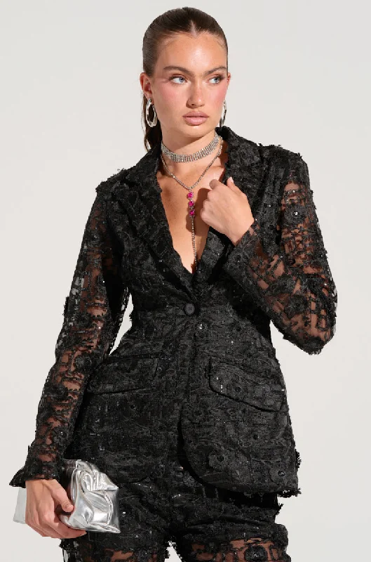 Blazers for statement looks turn heads -CELEBRATION TIME LACE BLAZER IN BLACK