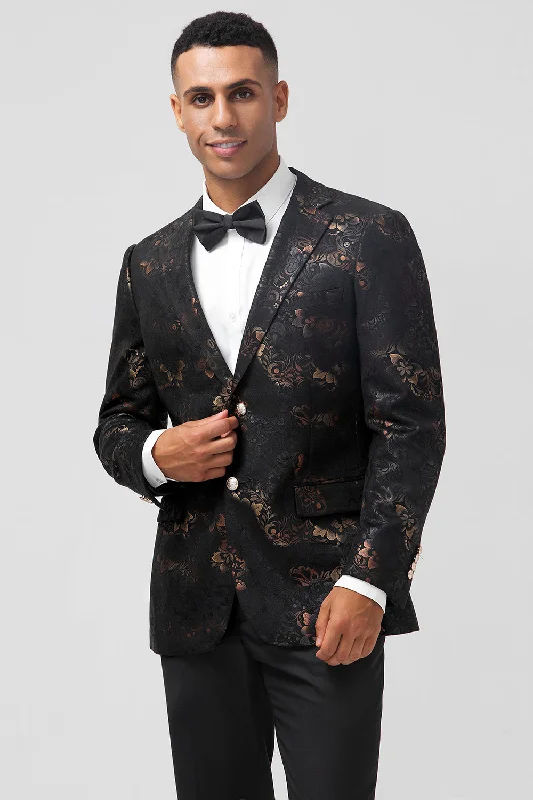 Blazers with slim fits enhance modern looks -Dark Brown Notched Lapel Jacquard Single Breasted Men's Blazer