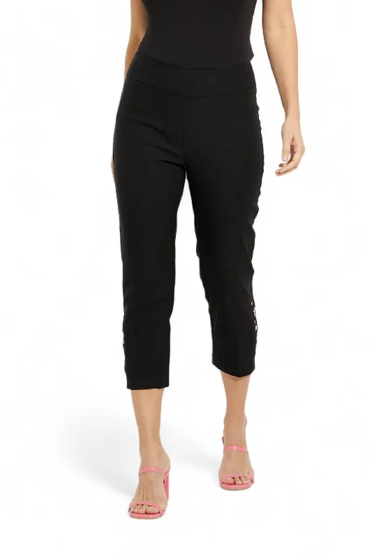 Stretch tight trousers for women with deep waistband for extra comfort and fit -Capri Pants With Grommets In Black