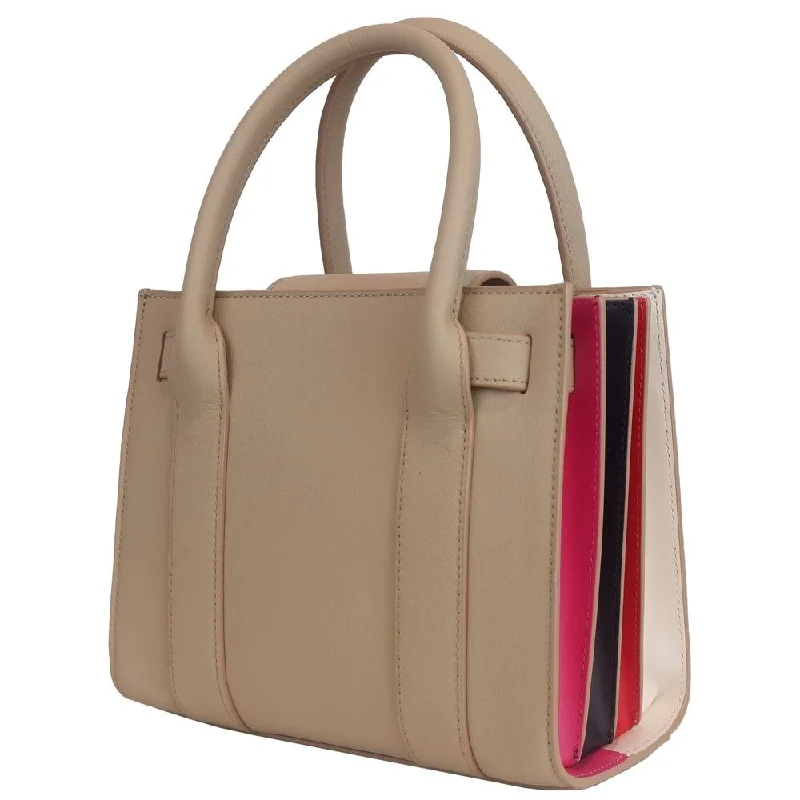 Handle bags with bold stripes for trendiness -Ungaro Elegant Beige Leather Shoulder Bag with Accordion Women's Design