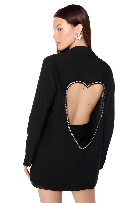 Blazers with cropped lengths feel modern now -OPEN BACK HEART BLAZER