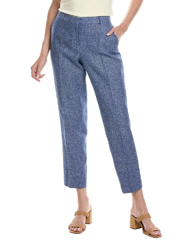 Tight trousers for women with elastic waistband for comfortable all-day wear -Anne Klein Straight Linen-Blend Ankle Pant