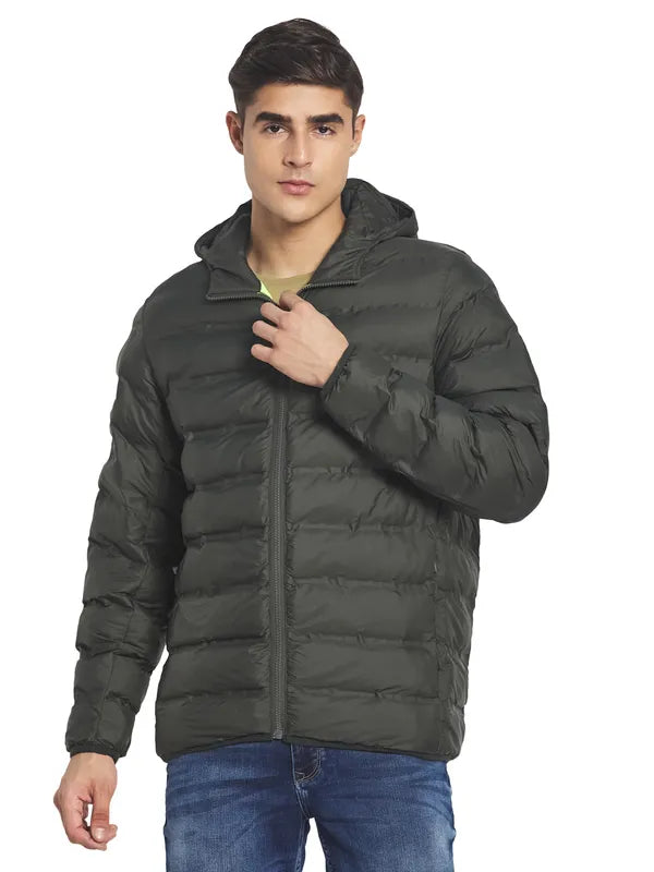 Mettle Men Olive Green Puffer Hooded Jacket