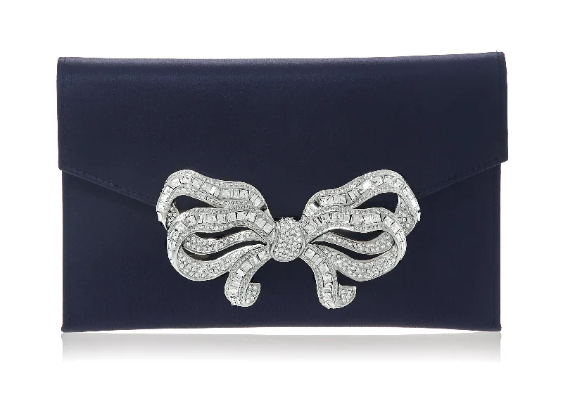 Handle bags with monogram designs for personalization -Satin Bow Envelope Navy