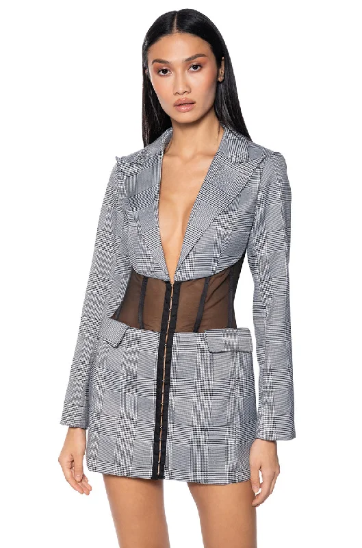 Blazers in rust tones feel warm -NEMY PLAID CORSET BLAZER