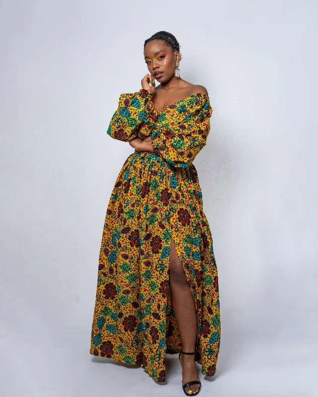 Evening Dresses for Formal Events -Anini Ankara Maxi Skirt | Yellow Multicolored African Print