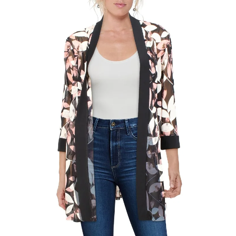 Blazers featuring textured weaves add interest -R&M Richards Womens Petites Mesh Floral Duster Blazer