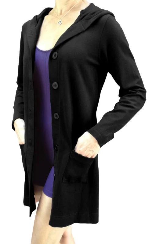 One Step Ahead Brushed Supplex Long Button Front Hooded Jacket 2629