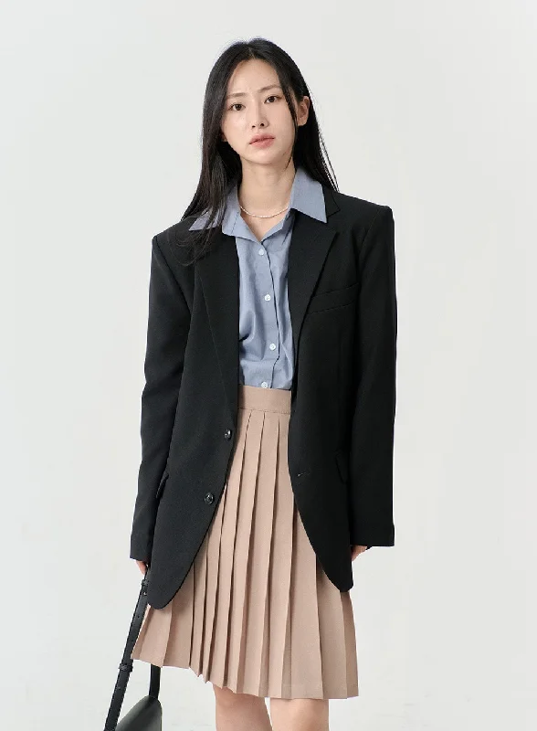 Blazers featuring shiny buttons catch light -Basic Two Button Blazer with Pocket OS06