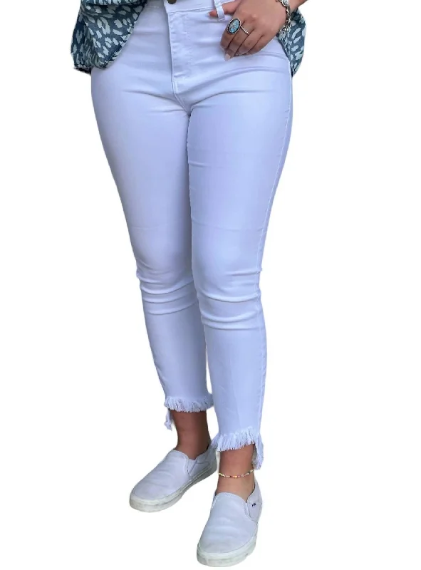 Leather tight trousers for women with edgy design and fashion-forward style -Crop Mid Rise Jeans In White