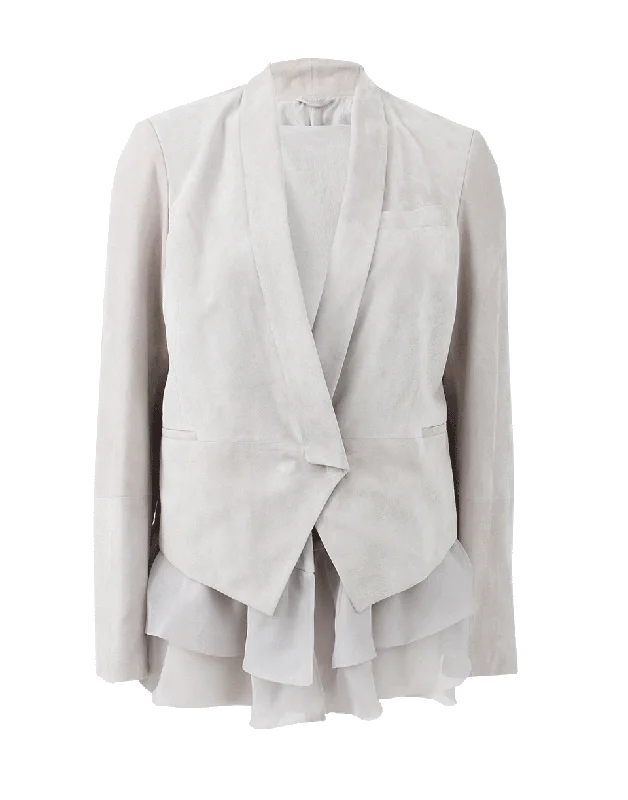 Blazers for outdoor events stay practical -Organza Ruffle Suede Blazer