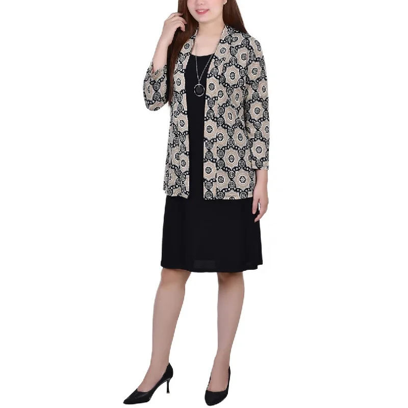 Tailored blazers for business meetings look sharp -NY Collection Womens Petites Printed Knit Open-Front Blazer