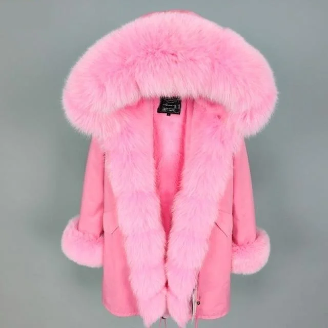 Office Style Slim Women's Solid Fox Fur Zipper Long Winter Coats & Jackets