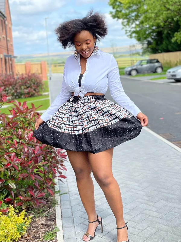 Shift Dresses for Simple Look -Uche Ankara Short Mini Skirt | Black and White African Print