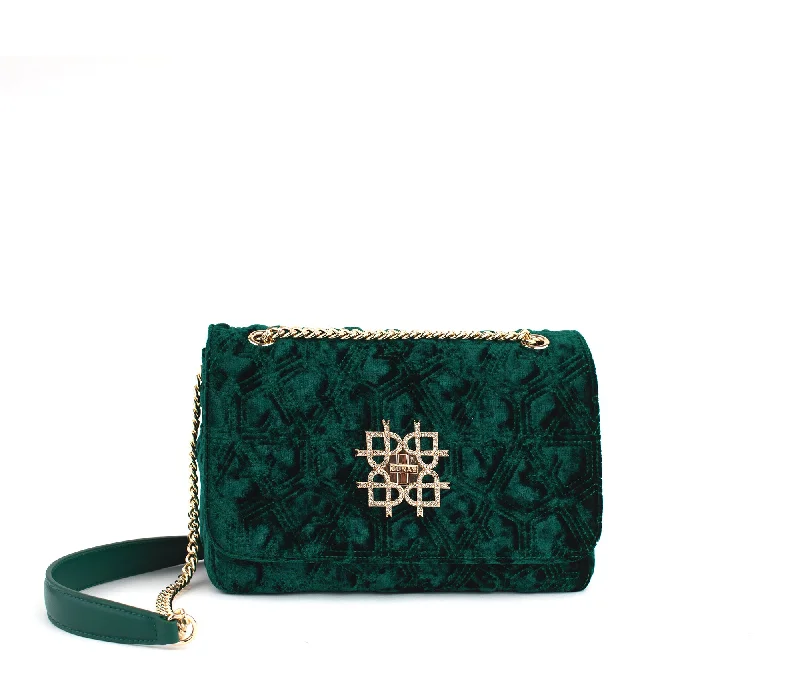 Handle bags with playful pom-poms for charm -Broadway - Green Vegan Shoulder Bag