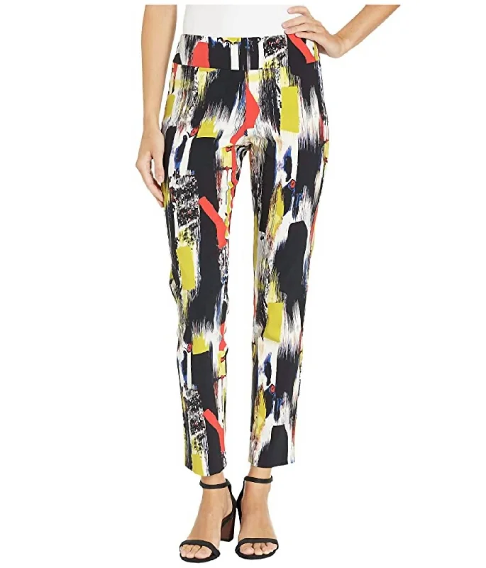 Black tight trousers for women with sleek design and versatile styling options -Abstract Pull On Pant In Multi