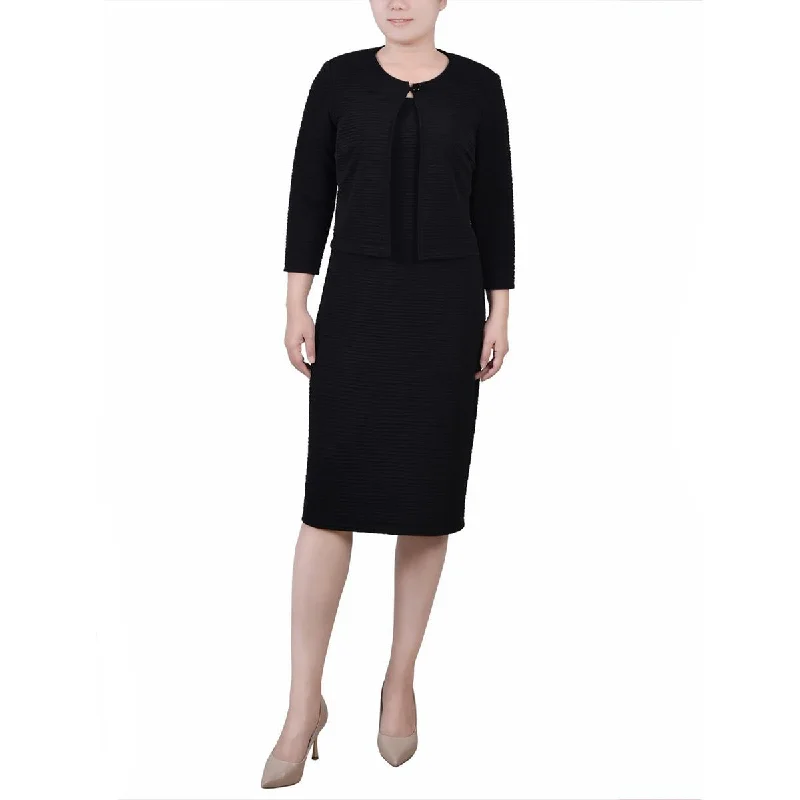 Blazers for statement looks turn heads -NY Collection Womens Petites Textured Button Collarless Blazer