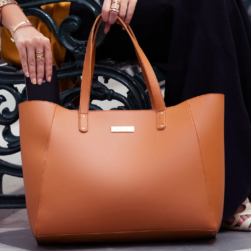 Handle bags with perforated details for style -Elegant Tan Handbag Perfect For Women & Girls