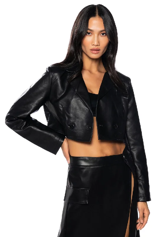 Blazers for everyday style remain staples -TOP IT OFF CROP PLEATHER BLAZER