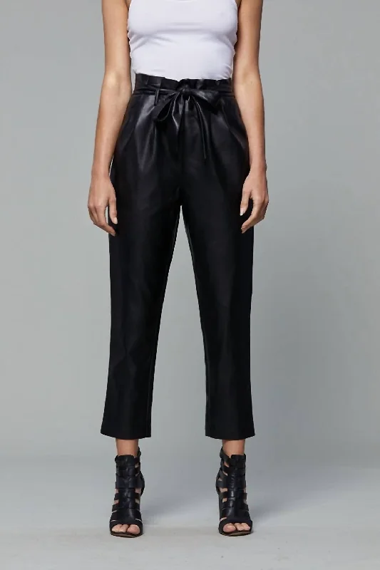 Stretch denim tight trousers for women with flexibility and stylish design -Uptown Paper Bag Pants In Black