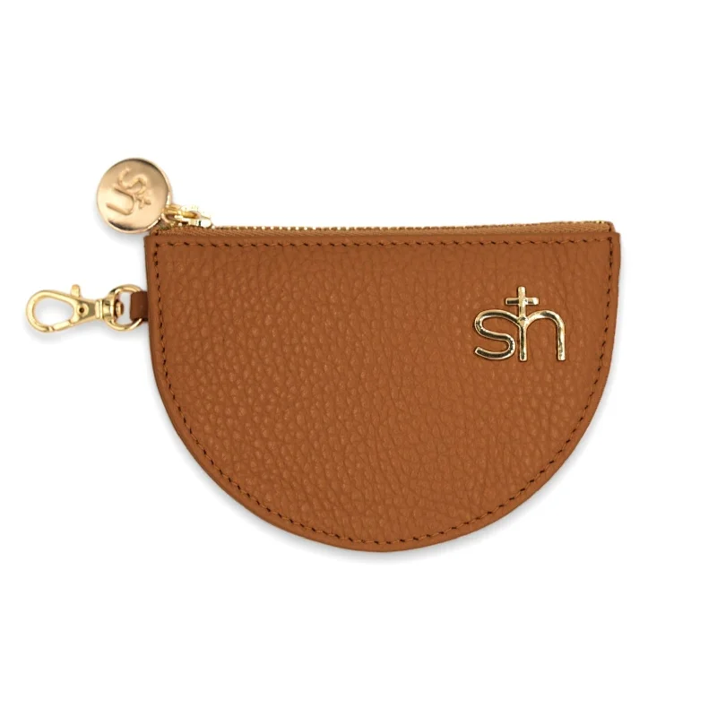 Handle bags with expandable sides for flexibility -Zip Coin Pouch Caramel