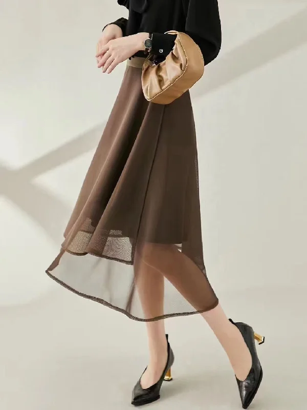 Handle bags with neutral tones for versatility -Mesh Net Buttoned Layered Skirt