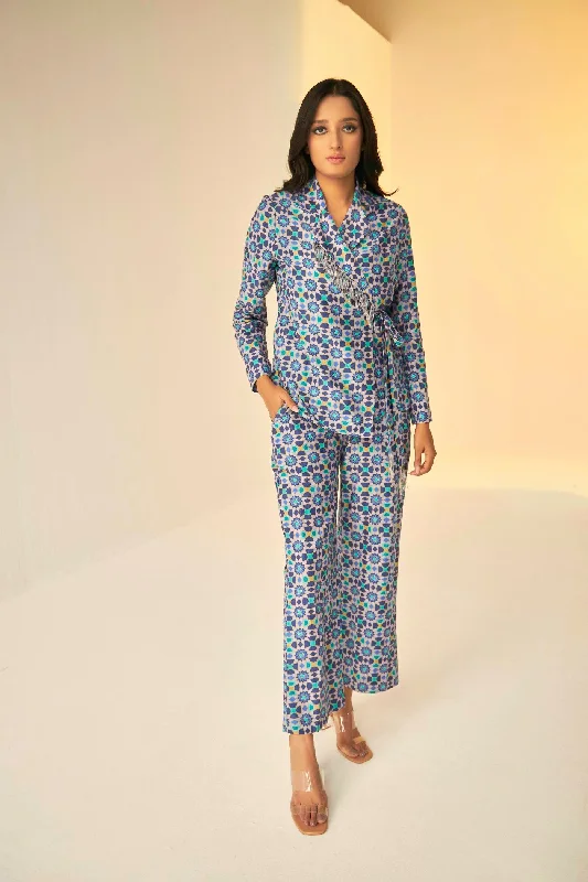 Lilac- Wrap Jacket And Pants Set In Kokand Print