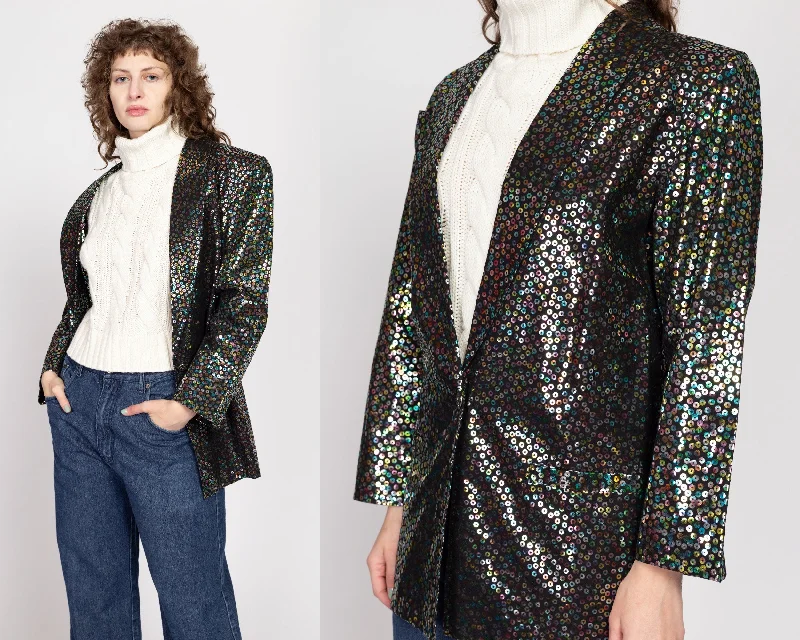 Blazers with bright linings surprise delightfully -Medium 90s Fiorucci Black Sequin Embossed Blazer