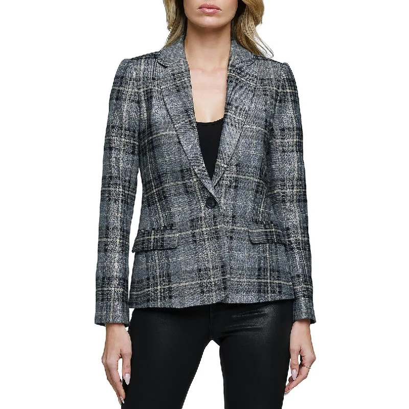 Blazers with floral prints feel fresh always -L'Agence Womens Wool Blend Metallic One-Button Blazer