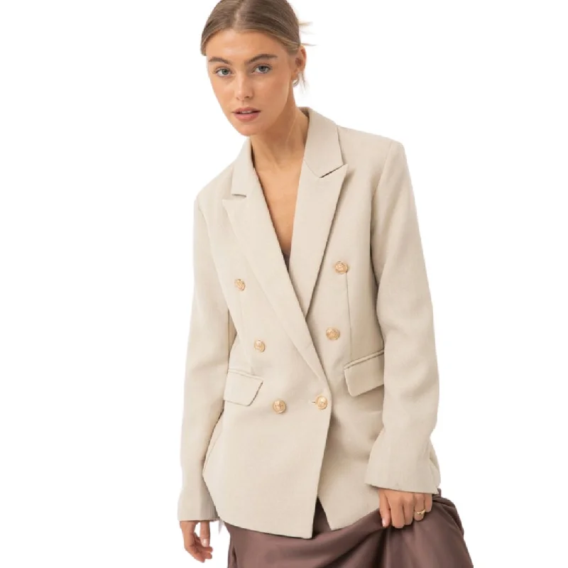 Blazers with tie belts cinch waists -Tweed Blazer (Natural)