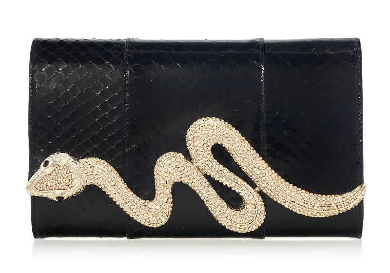 Handle bags with lightweight fabric for ease -Serpent Snakeskin Clutch Black