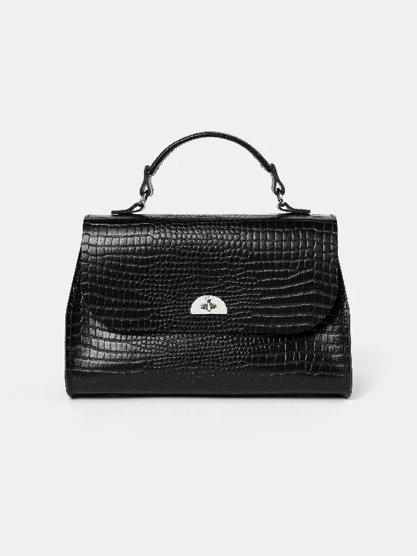 Small handle bags perfect for quick trips -The Daisy - Black Croc