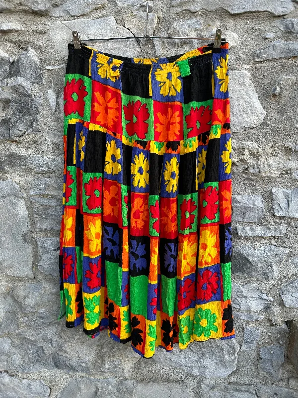 Short-sleeved Dresses for Summer -80s colourful patchwork skirt uk 12-14