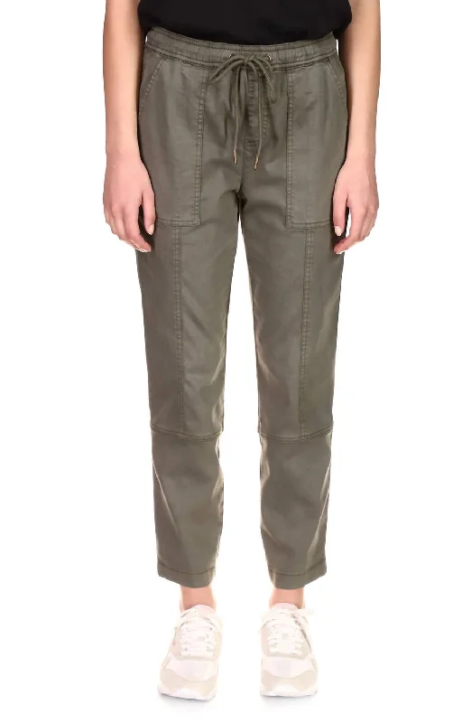 Black tight trousers for women with sleek design and versatile styling options -Cross Country Pull On Straight Leg Pants In Hiker Green