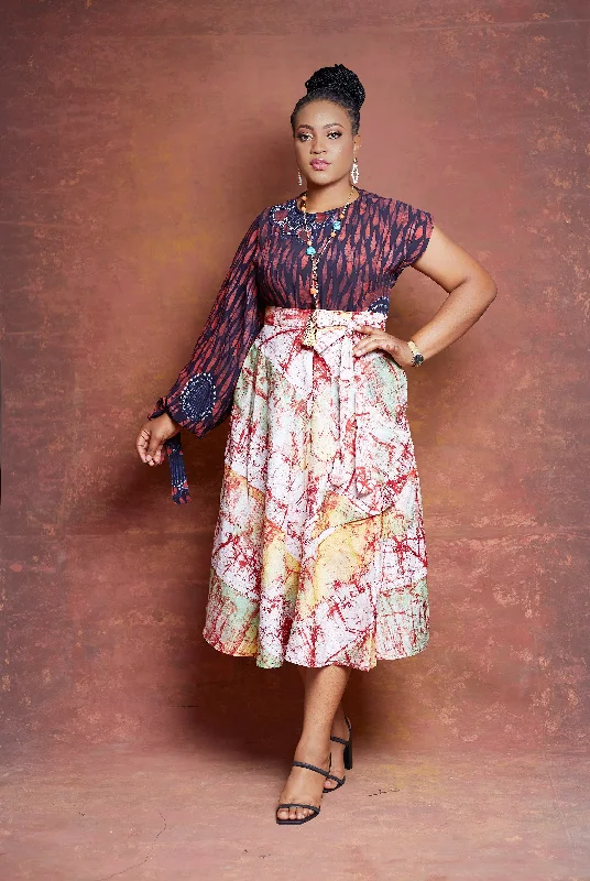 Silk Dresses for Luxurious -Amah Adire flared Skirt