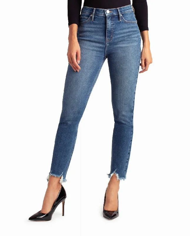 Color-block tight trousers for women with bold contrasts and modern flair -Boerum Hill High Rise Slim Fit Jean In Dark Blue