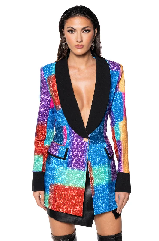 Blazers for minimalist wardrobes stay simple -MATRIX ABTRACT PRINT BLAZER