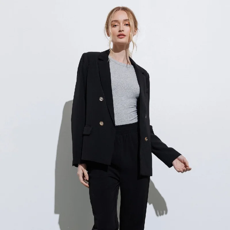 Blazers with cropped lengths feel modern now -Double Breasted Blazer (Black)