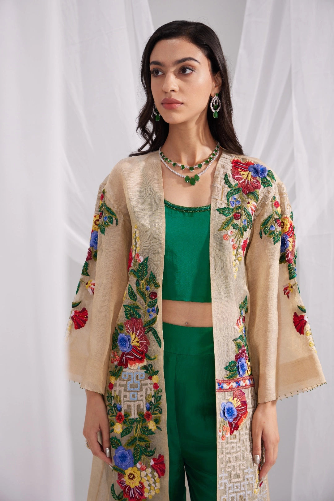 Golden Organza Jewel Embroidered Jacket