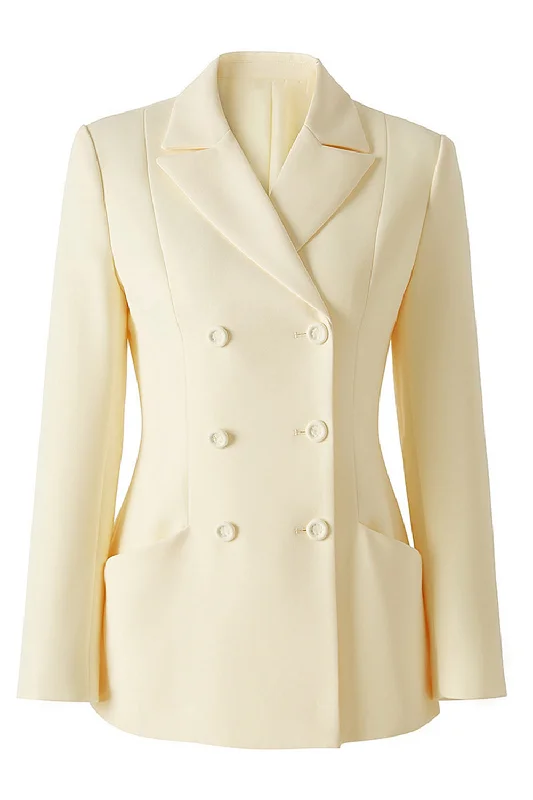 Blazers with unique stitching add character -Apricot Peak Lapel Double Breasted Blazer