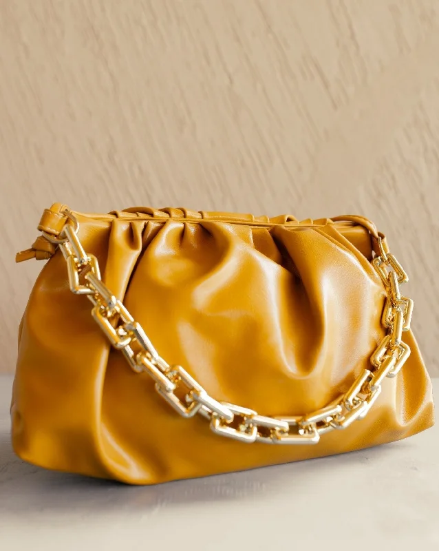 Handle bags with drawstring accents for style -Ruched Detail Strapped Bag With Magnetic Lock and Chain