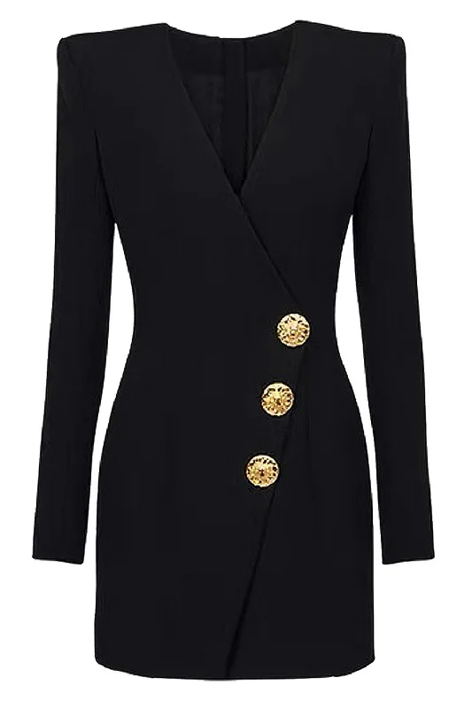 Blazers for everyday style remain staples -Black V-neck Slim Fit Long Women Blazer