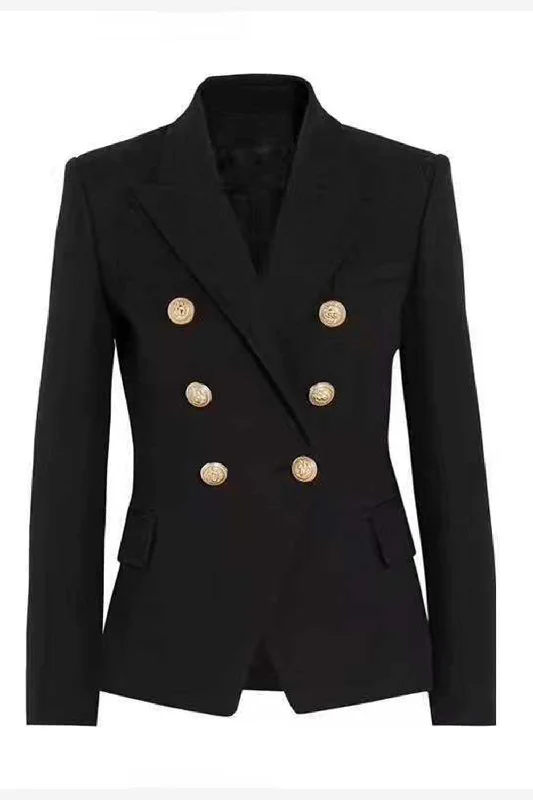 Blazers for tall builds elongate gracefully -Black Peak Lapel Long Sleeves Women Blazer