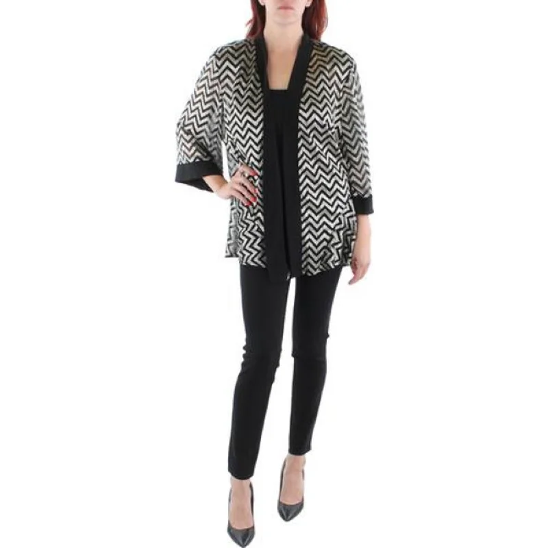 Blazers with wrap fronts feel fresh -R&M Richards Womens Petites Mesh Metallic Duster Blazer