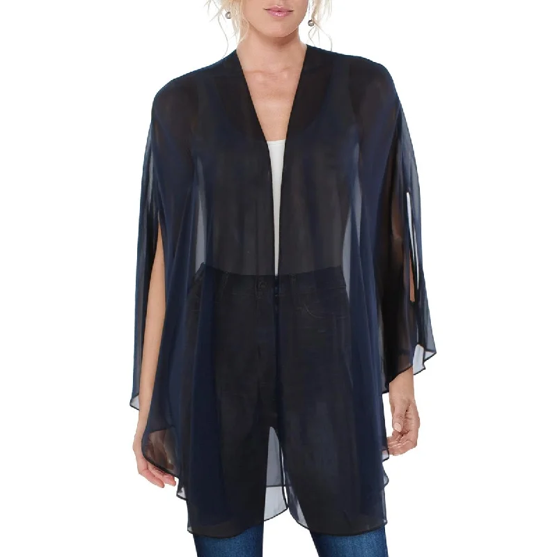 Blazers featuring plaid designs bring classic charm -SLNY Womens Chiffon Sheer Duster Blazer